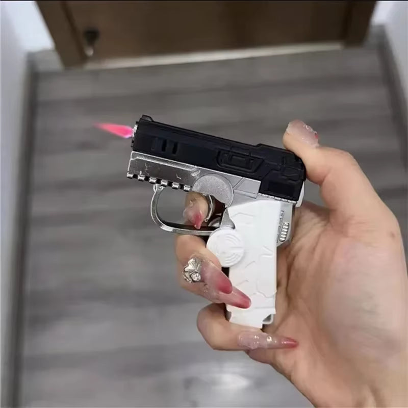 Portable Pressure Reducing Inflatable Lighter Metal Windproof Jet Flame Deformation Gun Gyroscope Butane Lighter Men'S Gift