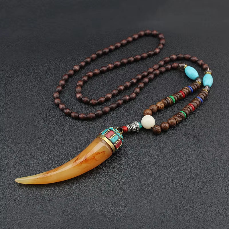 14 New Ethnic Handmade Nepal Necklace Buddhist Mala Wood Beads Pendant & Necklace Ethnic Horn Fish Long Jewelry for Women Men