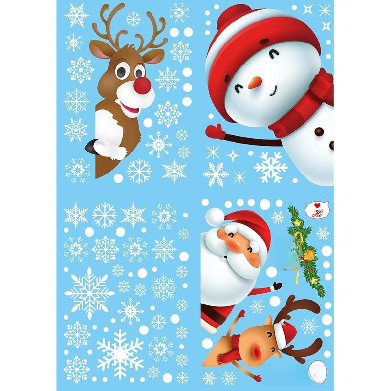 130PCS Christmas Decoratives Window Stickers, Holiday Snowflake Santa Claus Reindeer Stickers