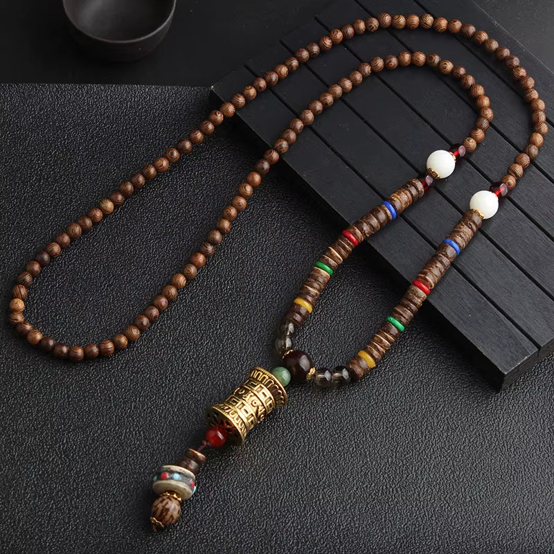 14 New Ethnic Handmade Nepal Necklace Buddhist Mala Wood Beads Pendant & Necklace Ethnic Horn Fish Long Jewelry for Women Men