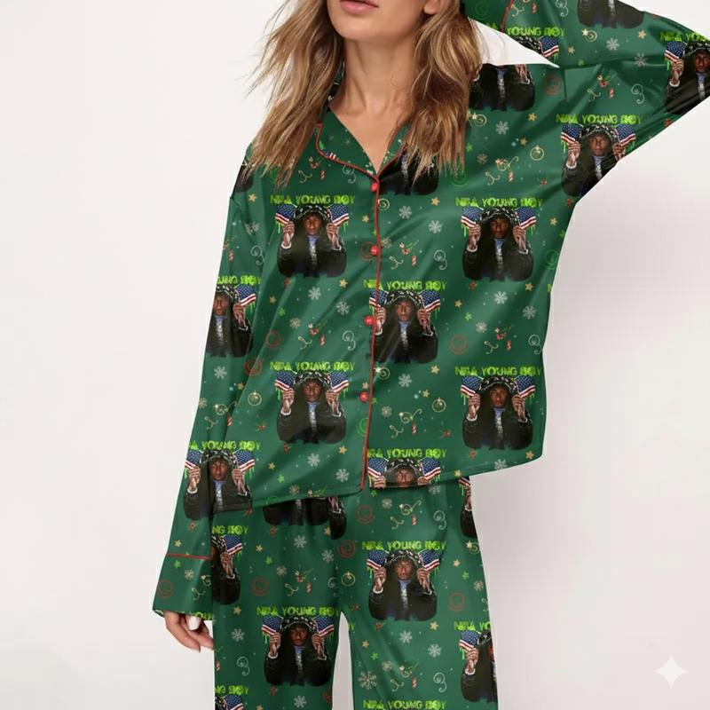 Collection Youngboyy Tour Masa Pajamas Never Broke Again Christmas Pajama Set Gift Satin Sleepwear Xmas Loungewear Couples Pjs Gift for Her