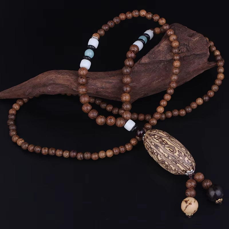14 New Ethnic Handmade Nepal Necklace Buddhist Mala Wood Beads Pendant & Necklace Ethnic Horn Fish Long Jewelry for Women Men