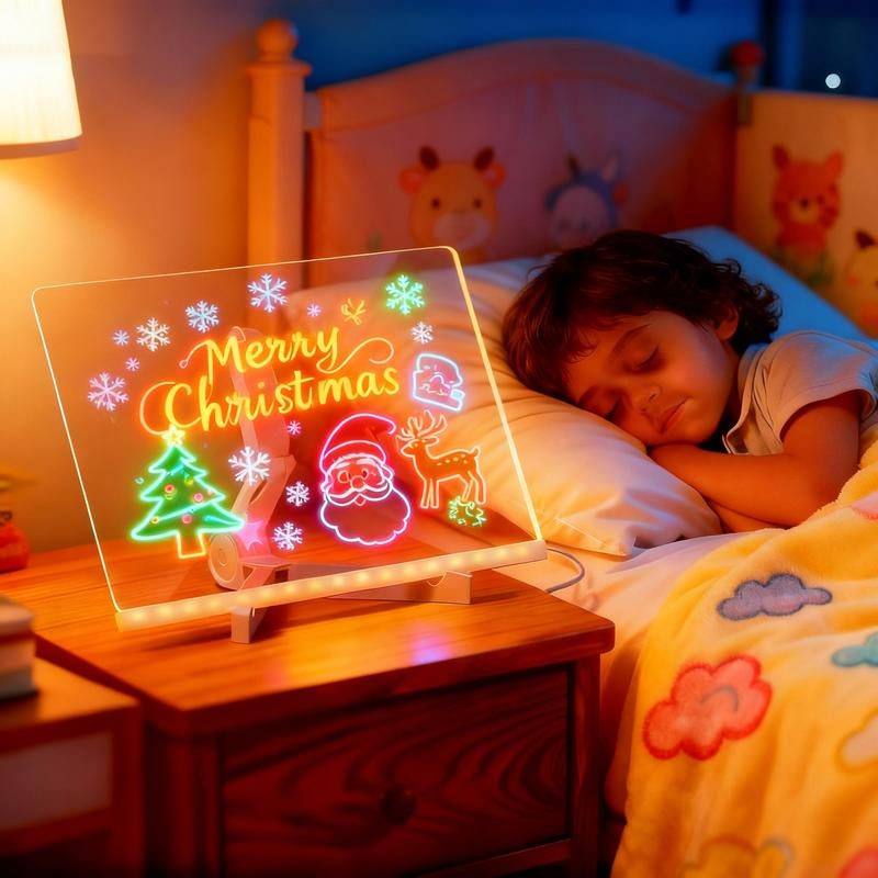 Snofrid LED Message Board Acrylic Dry Erase Light-Up Board with Stand Markers Cleaning Cloths Tracing Paper Erasable Reusable Kids Learning Gift for Birthday Halloween Christmas Decorative Neon Sign