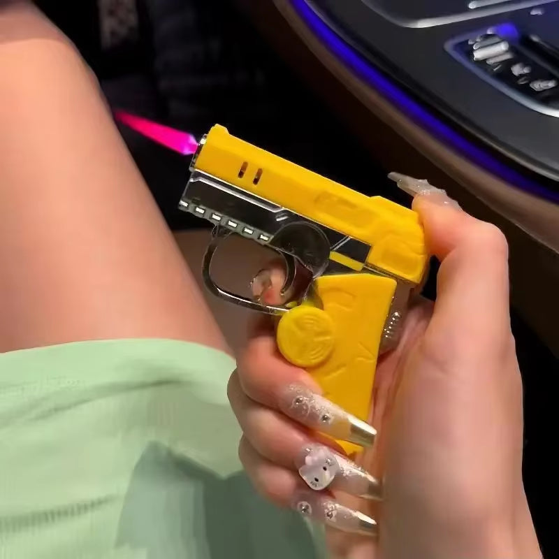 Portable Pressure Reducing Inflatable Lighter Metal Windproof Jet Flame Deformation Gun Gyroscope Butane Lighter Men'S Gift