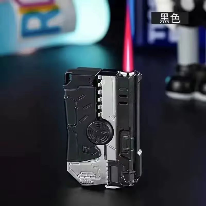 Portable Pressure Reducing Inflatable Lighter Metal Windproof Jet Flame Deformation Gun Gyroscope Butane Lighter Men'S Gift
